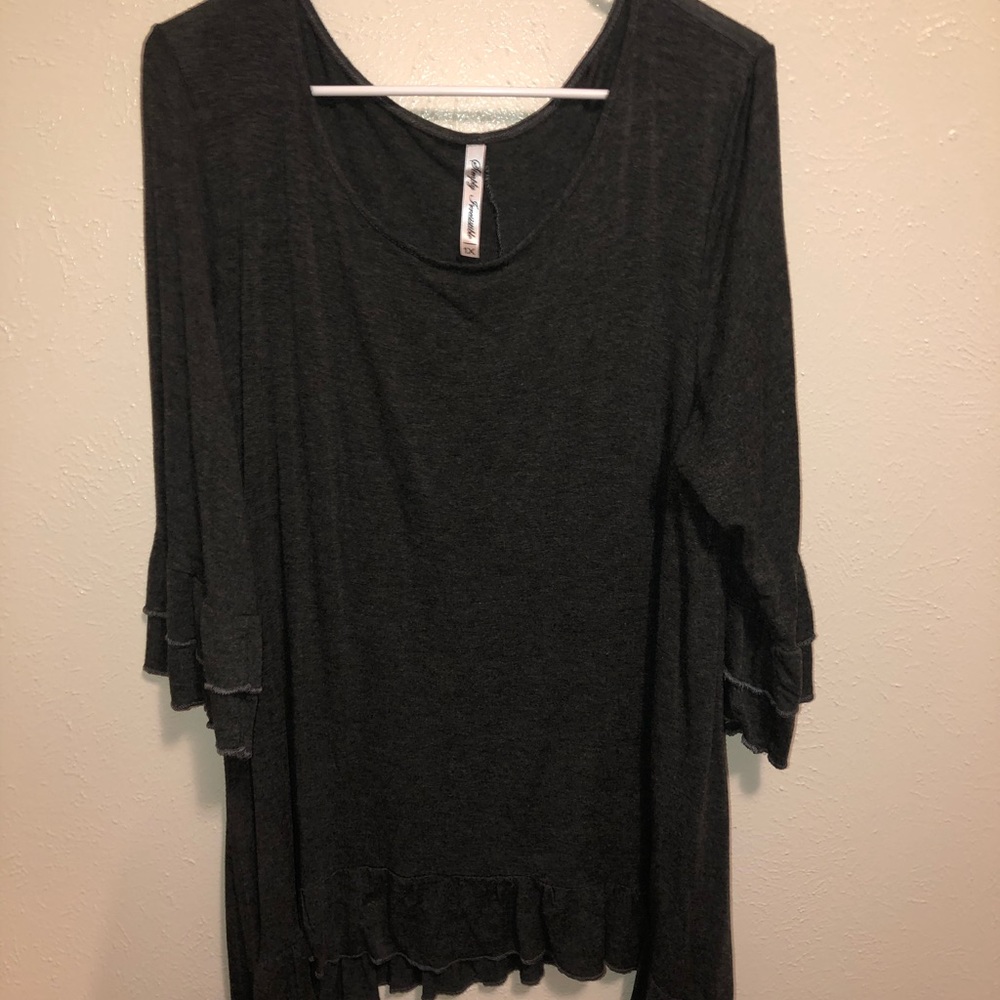 Grey Ruffle 3/4 Sleeve Blouse